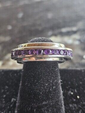 Vintage Sterling Silver Amethyst Spinner Ring Size  5 3/4